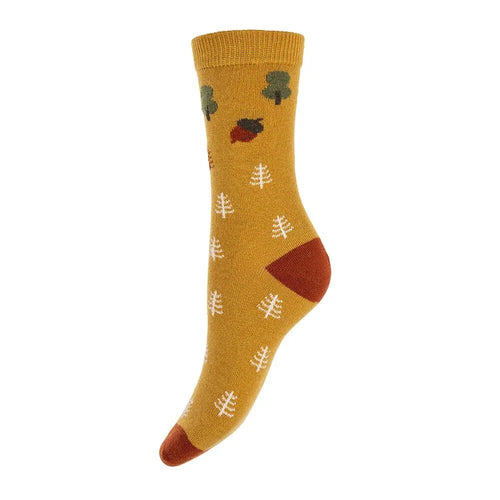 Autumn Forest Style Mustard Yellow Color Block Socks