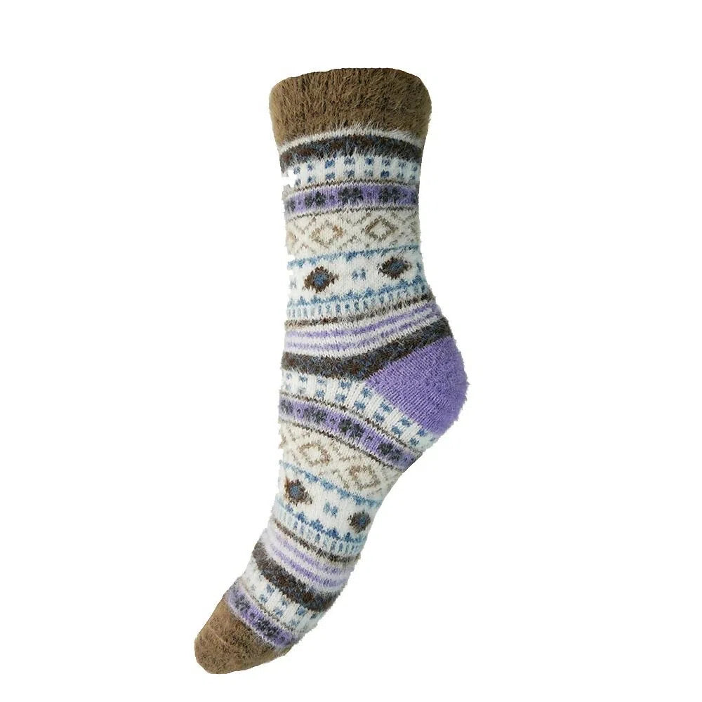 Purple And Brown Color Blocked Layered Knit Socks