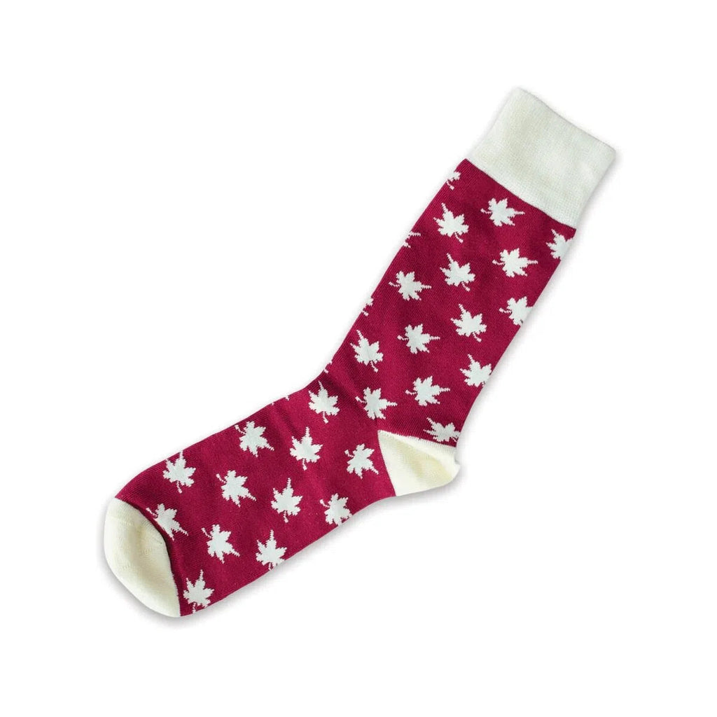 Maple Leaf Jacquard Color Blocked Mid Calf Socks
